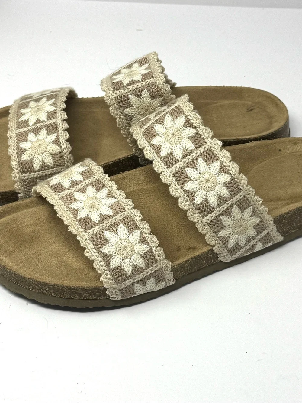 Haute Hippie Maddie Beige Crochet Double Strap Slide Sandals Sz 8.5